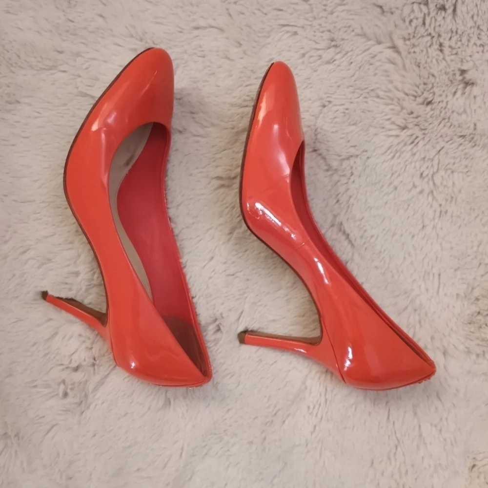 Coach Coral Orange Patent Leather Spring Summer Classic Vibrant Preppy Heel